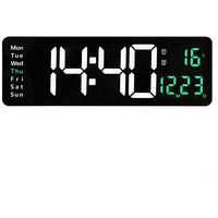 SPORTARC 40,6 cm große LED-Digital-Wanduhr mit Fernbedienung, multifunktionaler Wandwecker mit Temperatur, Datum, Tag-Anzeige (grün)
