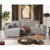 Lookway Ecksofa Gepolstertes CARLOS L-Form, Cord-Stoff, mit Schlaffunktion und Bettkasten, Seite universal grau 70 cm