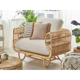 Beliani Gartensessel Dolcedo Rattan 0 x 0 x 0 cm Hellbraun/Beige mit Kissen