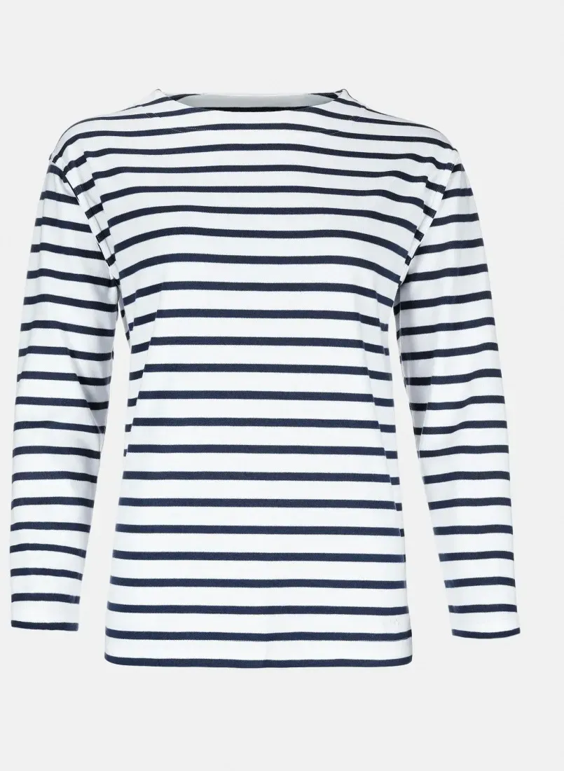 Bretonisches Fischerhemd Damen Langarm - Streifenshirt - weiss/blaugestreift