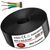 MAS Premium Erdkabel Starkstromkabel Von 5m bis 170m NYY-J 3x1,5 mm2 Elektrokabel Ring zur Verlegung im Freien, Erdreich (100m)