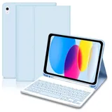 Lielax Hülle mit Tastatur für iPad A16 11 Generation 2025/10 Generation 2022 (11/10.9 Zoll), Magnetische Abnehmbare Tastatur Hülle für iPad 11./10. Gen, QWERTZ-Layout Keyboard,Blau
