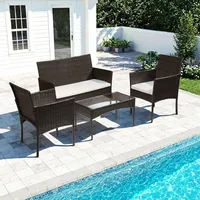 Eikuavons 4-teiliges Polyrattan-Gartenmöbel-Set mit 2 Sesseln, Sofa, Glastisch und Kissen, Braun - Braun