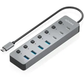 AISENS ASUC-8P044-GR USB-C, 8 Ports), USB Hub, Grau,