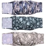 Beilei Creations Premium waschbare Bauchbänder für Rüden, (3er Pack) von Hundewindeln & Hundebauchbänder (S, Dog&Camo)