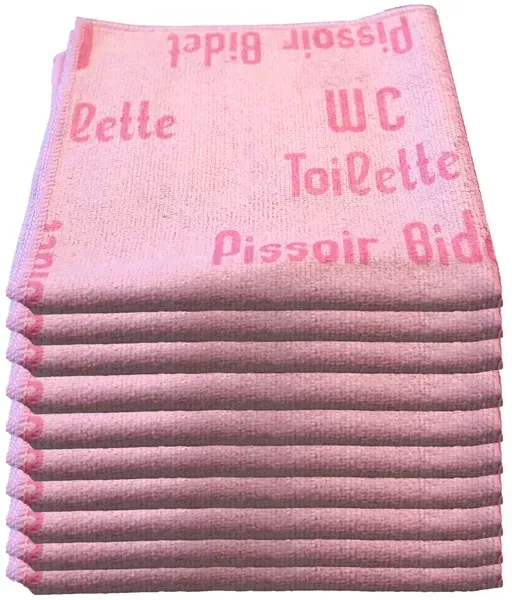 Mikrofasertuch Mopptex Piktogramm WC-Toilette Rot 40 x 40 cm 20er Pack, mit Piktogrammen und Text für Anwendungsbereiche