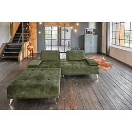 KAWOLA Sofa WIOLO Schlafsofa Daybed mit Hocker velvet moosgrün