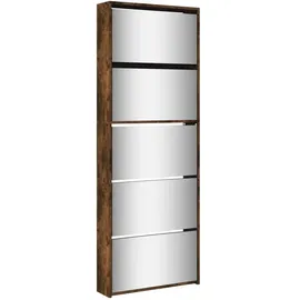vidaXL Schuhschrank mit Spiegel 63 x 169,5 x 17 cm 5 Fächer räuchereiche / braun