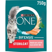 Nestlé PURINA ONE BIFENSIS STERILCAT Katzenfutter trocken für sterilisierte Katzen, reich an Lachs, 6er Pack (6 x 750g)