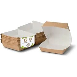 BIOZOYG 100 Stück Burger-Verpackung 14,5 x 14,5 x 8 cm Burgerboxen, braun-weiße Hamburger-Schachteln aus Kraftkarton, Take-Away-Boxen für Hamburger