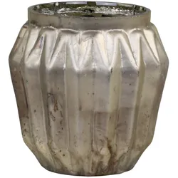 Chic Antique Teelichthalter Diamant Muster aus Glas, H10/D8 cm, antik bronze
