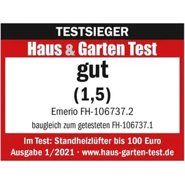 EMERIO FH-106737.2, Note 1.5, kleiner kompakter portabler Heizlüfter für 20 m2, 2 Heizleistungen + Ventilatorfunktion, verstellbarer Thermostat, Sicherheitsschalter, Handgriff, 2000 Watt, Anthrazit