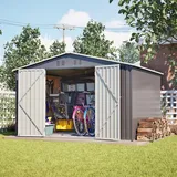 Geräteschuppen Metall Gerätehaus Gartenhaus Metallschuppen mit Satteldach XXXL (300x252x191 cm) Sicheres Lager für Gartengeräte & Werkzeug Grau - Grau