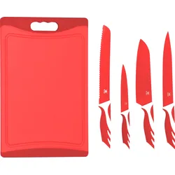 Messer-Set KING "Küchenmesserset »CUTTING«", rot, Spezialklingenstahl, Kochmesser-Sets, 4 Küchenmesser, 1 Schneidebrett