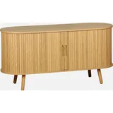 sweeek - Skandinavisches Tv-möbel Mit 2 Schiebetüren In Geriffeltem Holzlook, 120 Cm