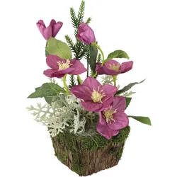 Winterliche Kunstpflanze I.GE.A. "Gesteck mit Christrosen im Pflanztopf, Weihnachtsdeko", rosa (rosa dunkel), B:24cm H:25cm T:16cm, Kunststoff, Polyester, Kunstpflanzen, Kunstblumen-Arrangement, festliches Blumenensemble, Weihnachtsgesteck