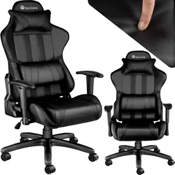 tectake® Racing Gaming Stuhl, ergonomische Form, mit verstellbarer Rückenlehne, Kunstlederbezug, abnehmbares Nacken- und Lendenkissen, Belastbarkeit 120 kg