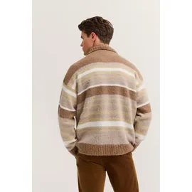 Bugatti Cardigan "Regular Fit", Herren, Gr. XL, 20, beige, Strick, 47% Polyacryl, 21% Polyamid, 16% Alpaka, 16% Wolle, gestreift, regular fit, Rippbündchen, Strickjacken, gestreift mit Knopfleiste & Kragen