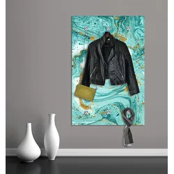 Garderobenleiste QUEENCE "Hardy", blau (türkis, goldfarben), B:80cm H:120cm T:3cm, Acrylglas, Garderobenhalter