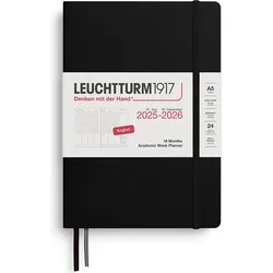 Leuchtturm 1917 Akademischer Planer 2025/2026 18M EN A5, schwarz, Hardcover