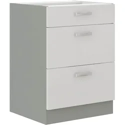 Unterschrank 60 Bianca Weiss Hochglanz + Grau Vollauszug Soft-Close Küche