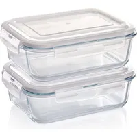 GRIZZLY Glas Frischhaltedosen, Set 2x 1520 ml, luftdicht, rechteckig,