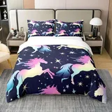 Loussiesd Bettwäsche-Set 100% Baumwolle Einhorn 155x220cm Kinder Magische Tier Dekor Bettbezug Set für Jungen Mädchen Galaxy Betten Set Träumendes Pferd Gedruckt