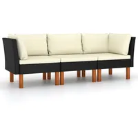 vidaXL 3-Sitzer-Gartensofa mit Kissen Schwarz Poly Rattan