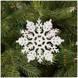 Kaemingk 12 Schneeflocken 10cm Weihnachtsschmuck Kunststoff Anhänger Glitzer Fensterdeko