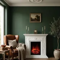 abc HOME Elektrokamin im Antik-Landhausstil – Weißer Kaminumbau aus MDF mit LED-Flammeneffekt – Elektrischer Kaminofen mit 1800W Heizung & Fernbedienung – 100x100 cm