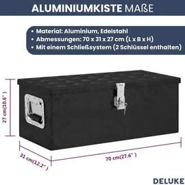 deluke DELUKE® Aluminiumbox mit Deckel Abschließbar Alubox Deichselbox Alu Anhängerbox Werkzeugkiste Transportbox Metallkiste, 70x31x27cm Schwarz