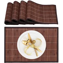 Relaxdays Tischset, 4er Set, Bambus, Stoff, rutschhemmend, 45x30 cm, Teller, Esstisch, eckiges Platzset, braun/schwarz