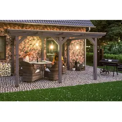 Skan Holz Terrassenüberdachung Siena Terrassenüberdachung aus Leimholz mit Mittelpfosten; freistehend, 434 x 250 cm, Gr. 1-Schiefergrau