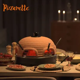 EMERIO Pizzaofen, PIZZARETTE das Original, handgemachte Terracotta Tonhaube, patentiertes Design, für Mini-Pizza, echter Familien-Spaß für 6 Per...