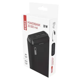 EMOS ALPHA2 Powerbank 20000mAh mit Passthrough, Ausgang 2x USB, 1x USB-C; Eingang 1x micro USB, 1x USB-C, inkl. USB-C Kabel, B0527B - schwarz