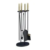 Relaxdays Kaminbesteck 5-teilig Stahl & Messing 0,63 m Schwarz/Gold