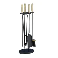 Relaxdays Kaminbesteck 5-teilig Stahl & Messing 0,63 m Schwarz/Gold