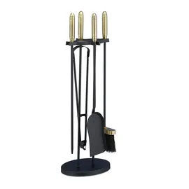 Relaxdays Kaminbesteck 5-teilig Stahl & Messing 0,63 m Schwarz/Gold