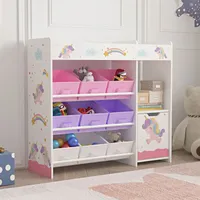 [en.casa] Kinderregal Søndreland 80 x 90 x 30 cm mit Einhorn Motiv lila-rosa