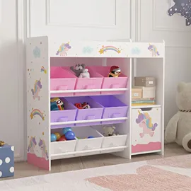 [en.casa] Kinderregal Søndreland 80 x 90 x 30 cm mit Einhorn Motiv lila-rosa