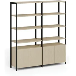 HOME OFFICE Doppelregal Wand mit Schrank mit Tür, schwarz/birke