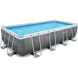 Bestway Power Steel Deluxe 549x274x122 cm, Frame Pool eckig im Komplett Set in Rattan-Optik, inklusive Filterpumpe, Leiter und Abdeckplane