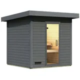 Karibu Gartensauna Saunahaus Caapi 3 terragrau Ganzglas Saunatür Ohne Ofen