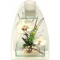 I.GE.A. Kunstpflanze I.GE.A. "Orchidee mit Teelichthalter 23/15 cm", weiß, B:15cm H:23cm T:7,5cm, Glas, Kunststoff, Polyester, Kunstpflanzen, Kunstpflanze