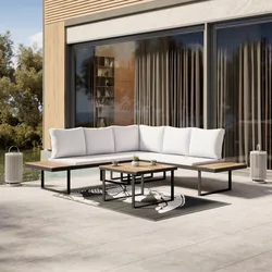 Loungegarnitur Elia Hellgrau Holz/Textil/Metall