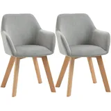Homcom Esszimmerstuhl 2er Set, mit Armlehne, Rückenlehne, Samtoptik, Wohnzimmerstuhl mit Holzbeine für Küche, Esszimmer, Grau 54L x 57B x 80H cm