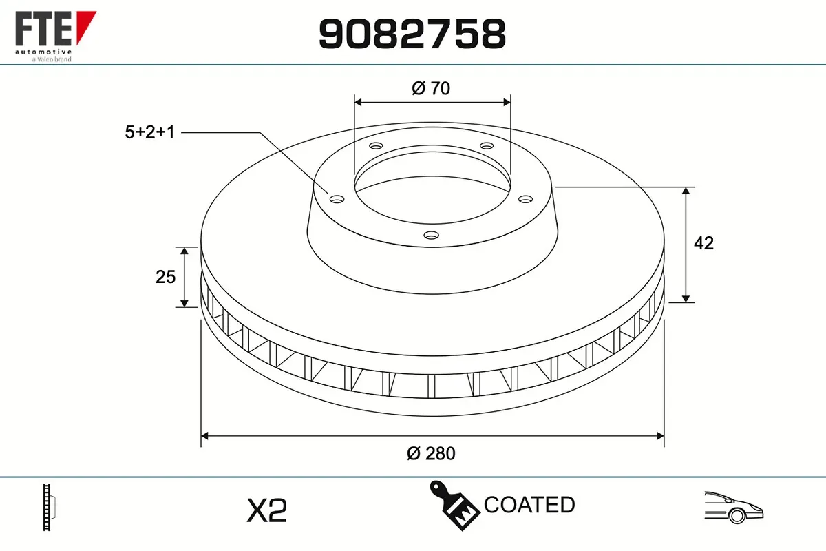 FTE Bremsscheibe 9082758 Vorderachse belüftet 280mm 25mm für Opel Vaughall CHEVROLET