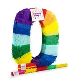 Trendario Zahl 0 Pinata Set, Pinjatta + Stab + Augenmaske, Ideal zum Befüllen mit Süßigkeiten und Geschenken - Piñata für Kindergeburtstag Spiel, Geschenkidee, Party, Hochzeit