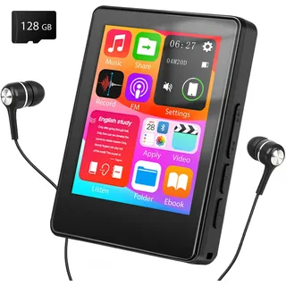 Taichaeu 128GB MP3 Player mit Bluetooth - 2.4 in Full Touch Screen, FM Radio, Recorder, HiFi Sound, One-Tap Mute Key, Unterstützt Erweiterung bis zu 512GB, Wired Headset im Lieferumfang Enthalten
