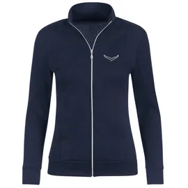 TRIGEMA Sweatjacke "TRIGEMA Jacke mit Kristallsteinen", Damen, Gr. S, blau (navy), Single Jersey, 95% Baumwolle, 5% Elastan, lang, ohne Ausschnitt, Sweatjacken Sweatjacke